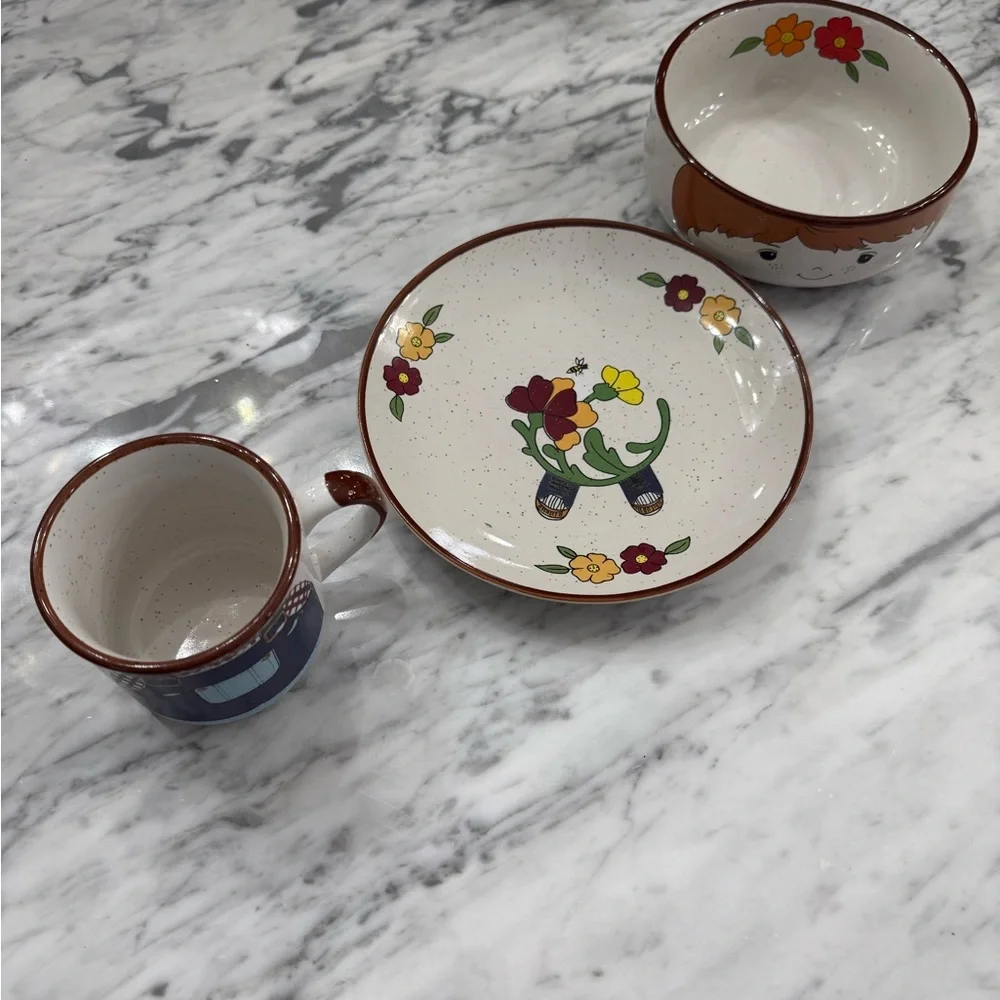 Vintage 1970s Fred Roberts Ceramic Farmer Boy Bowl, Mug, and Saucer Set - Picture 2 of 8